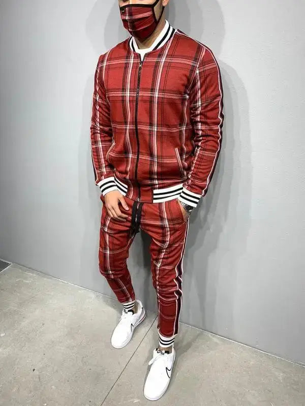 Mens Tracksuits Colorful Plaid Casual Zipper Hoodie Set 3D Print Set New Autumn Male Sweatshirt Clothes For Men