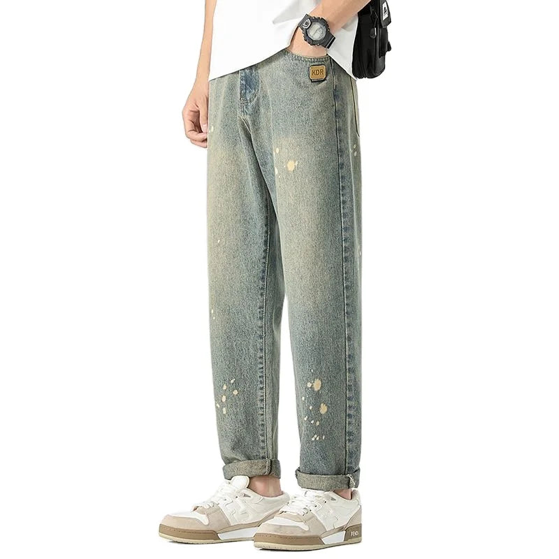 Unisex Washed Denim Straight-Leg Slim-Fit Casual Jeans