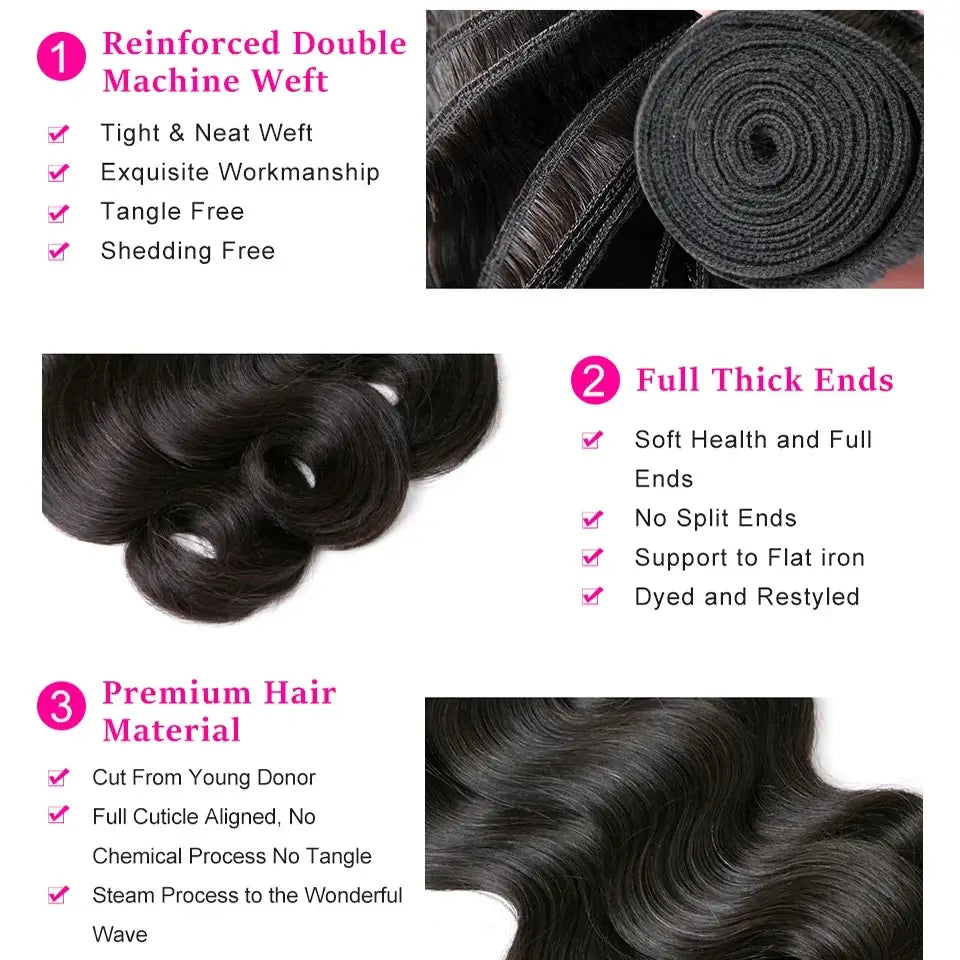Beaufox Body Wave Bundles With Closure Brazilian Hair Weave 3/4 Bundles With Closure Natural Human Hair Bundles With Closure features