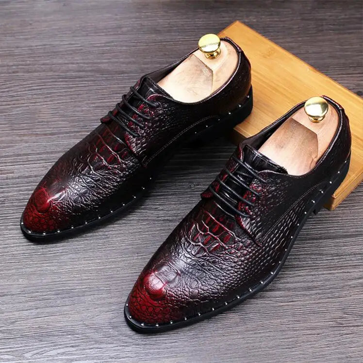 Men's crocodile leather oxford wine red colorway