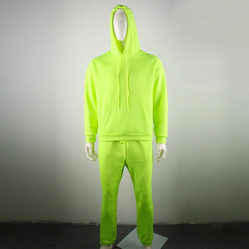 Men's Solid Neon Green Two-Piece Tracksuit Set