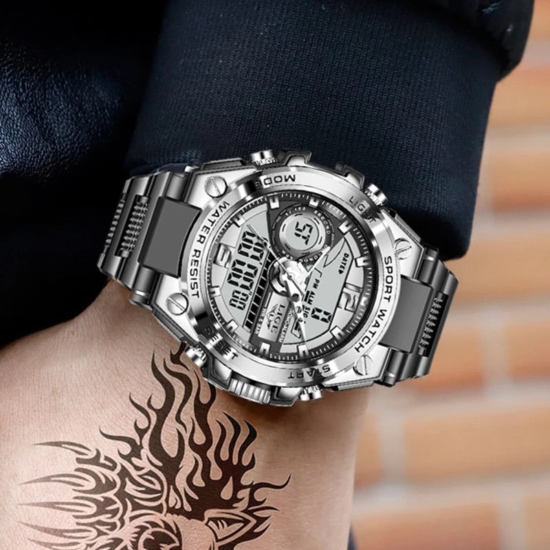 Men's Digital Military LED Quartz Watch, Splash-Resistant