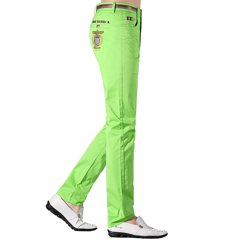 Men's Stretch Cotton Embroidered Casual Trousers, Plus Size