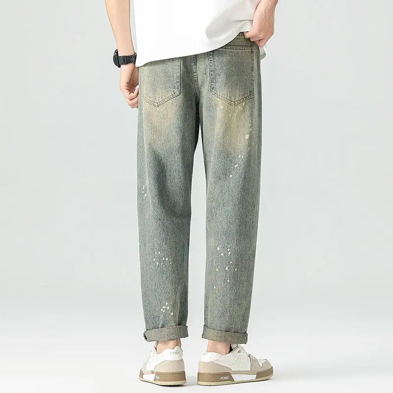 Unisex Washed Denim Straight-Leg Slim-Fit Casual Jeans