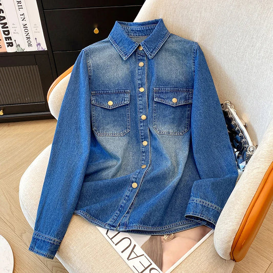 Women's Retro Loose Casual Denim Shirt