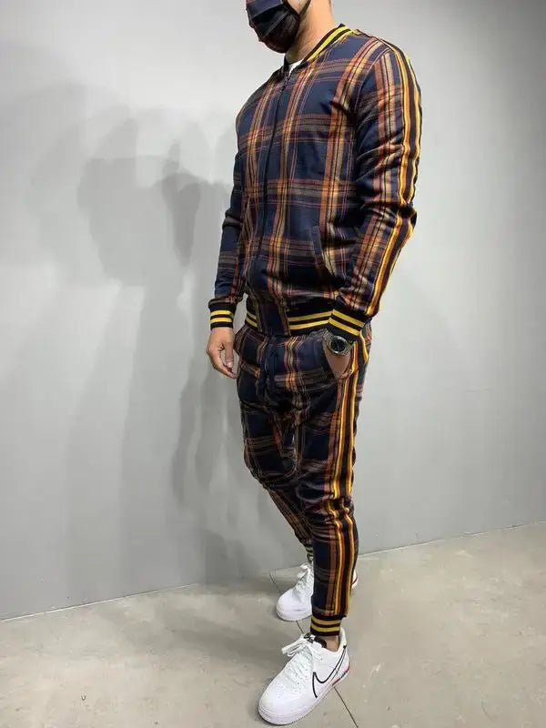 Mens Tracksuits Colorful Plaid Casual Zipper Hoodie Set 3D Print Set New Autumn Male Sweatshirt Clothes For Men