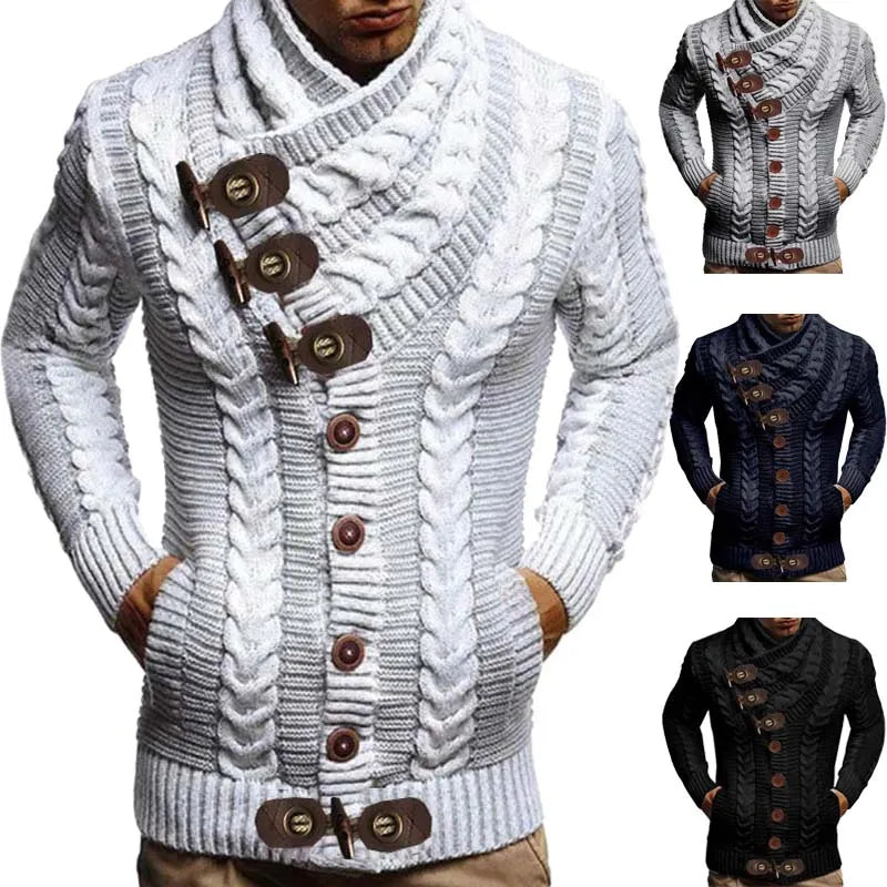 Men's Turtleneck Slim Knit Cardigan Sweater