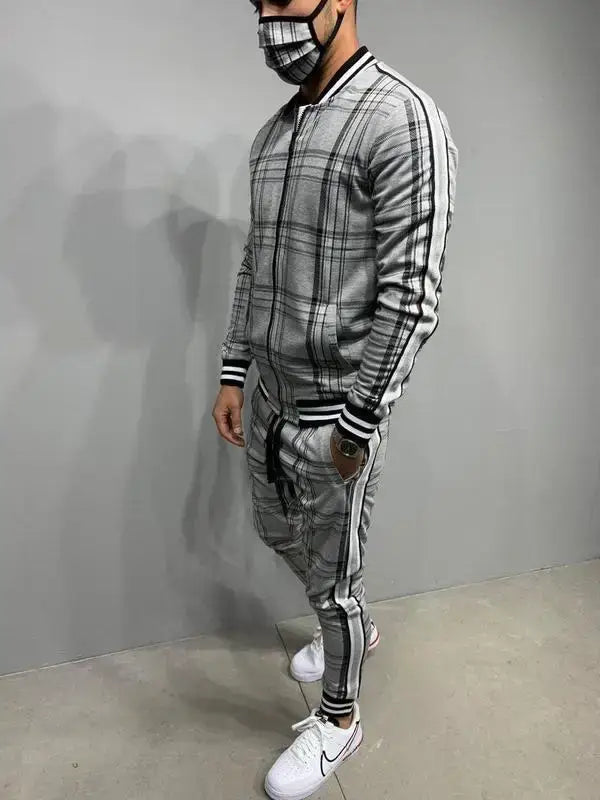 Mens Tracksuits Colorful Plaid Casual Zipper Hoodie Set 3D Print Set New Autumn Male Sweatshirt Clothes For Men