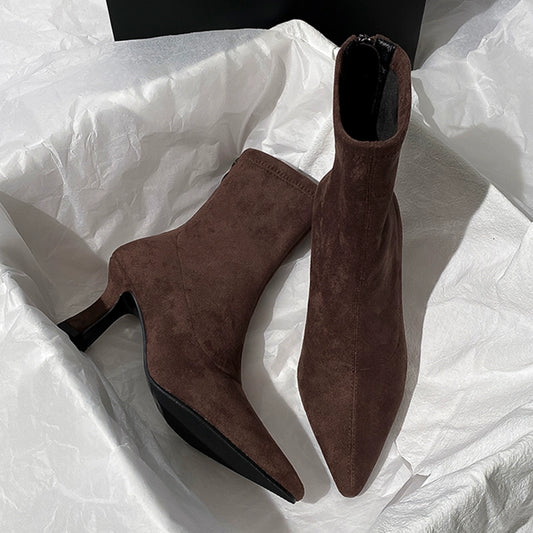 Women's Brown Suede Stiletto Ankle Boots