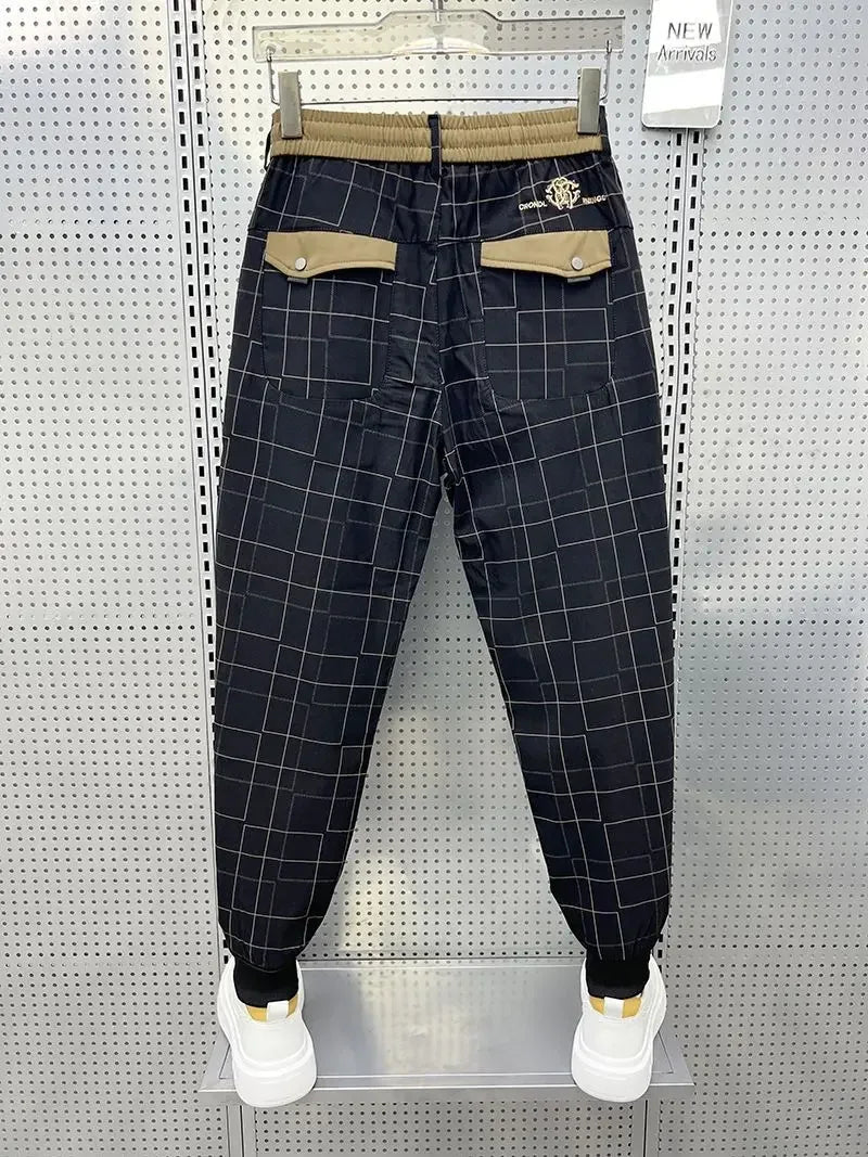 Men's Black Plaid Casual Pencil Trousers