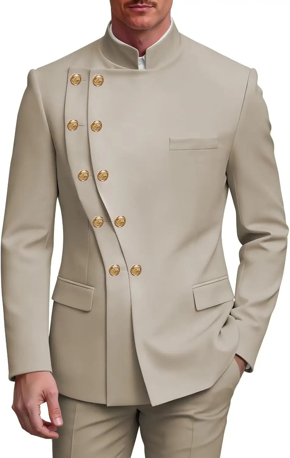 Men's Slim Fit Stand Collar Wedding Tuxedo Set