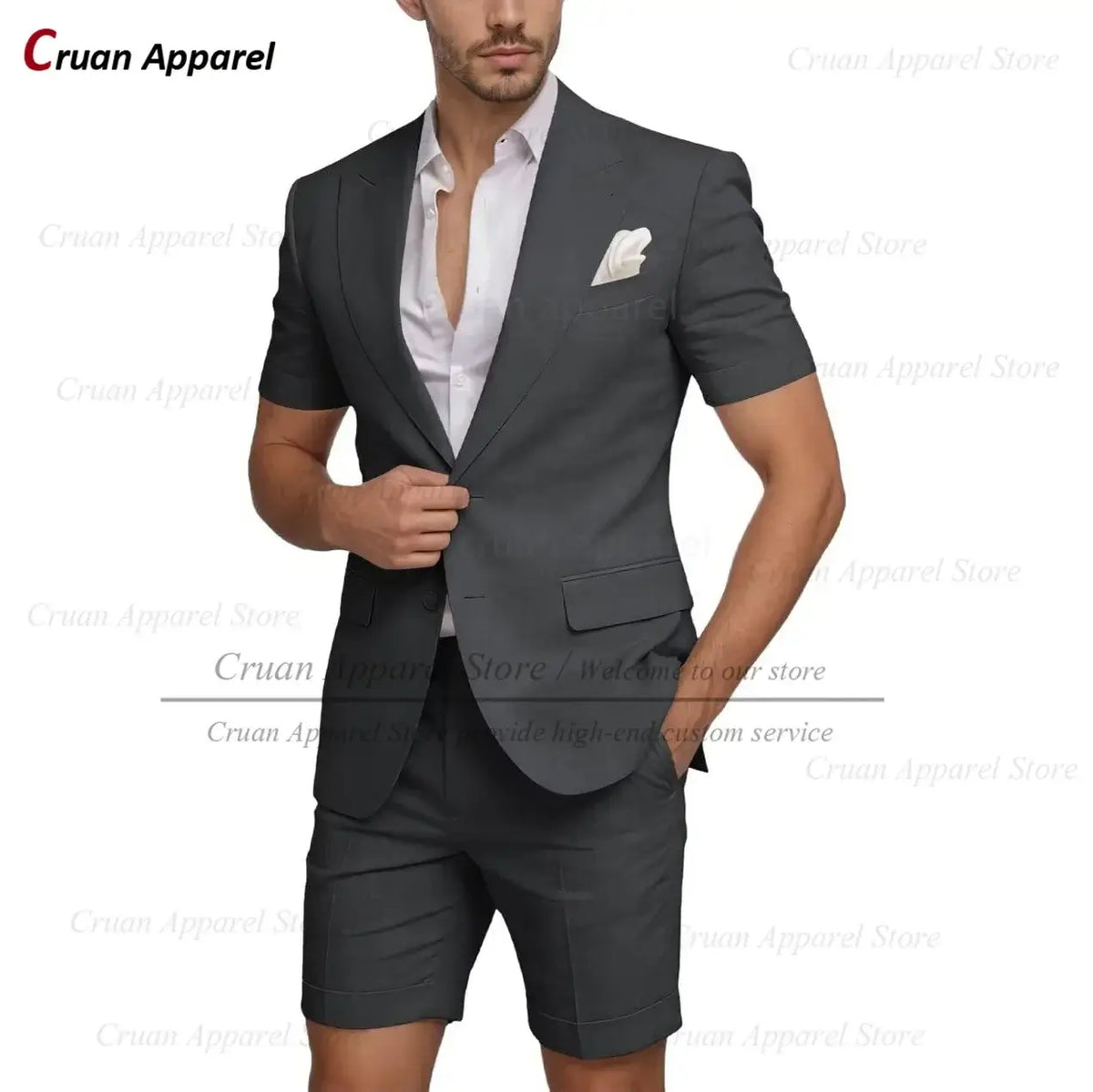 Men's Slim Fit Linen Beach Wedding Short Suit, 2-Piece