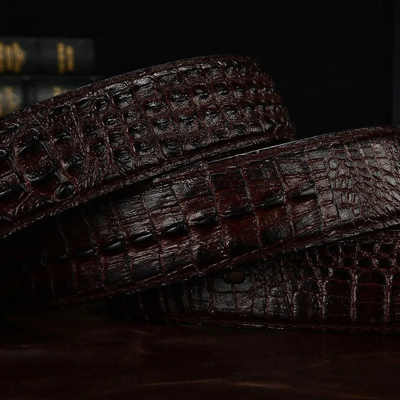 Men's 3D Alligator Crocodile Cow Leather Belt Coffee Black