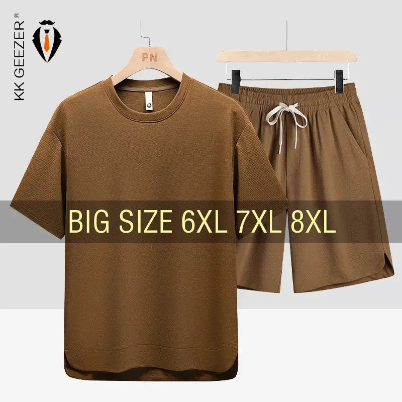 Men's Plus-Size Quick-Dry Short-Sleeve T-Shirt and Shorts Set, 6XL-8XL