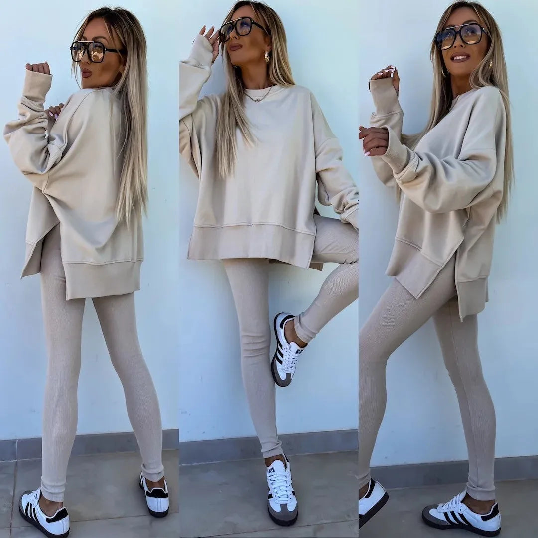 Women's Loose Shirt and Tight Pants Two-Piece Set