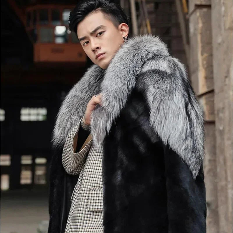 Men's Winter Thick Hooded Faux Fox Fur Parka Coat