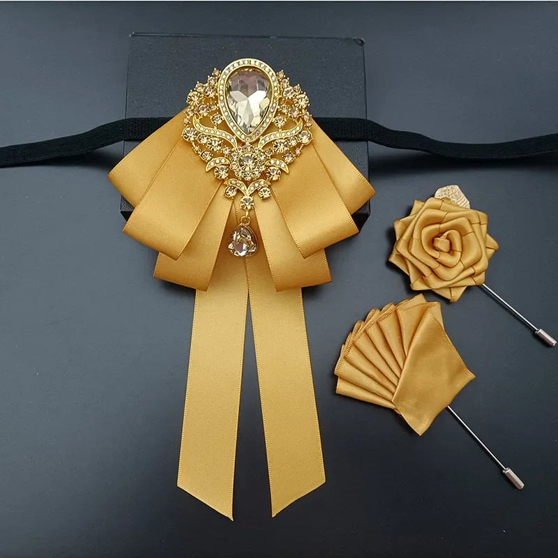 Men's Women's Wedding Bow Tie Brooch Flower Corsage 3-Piece Set