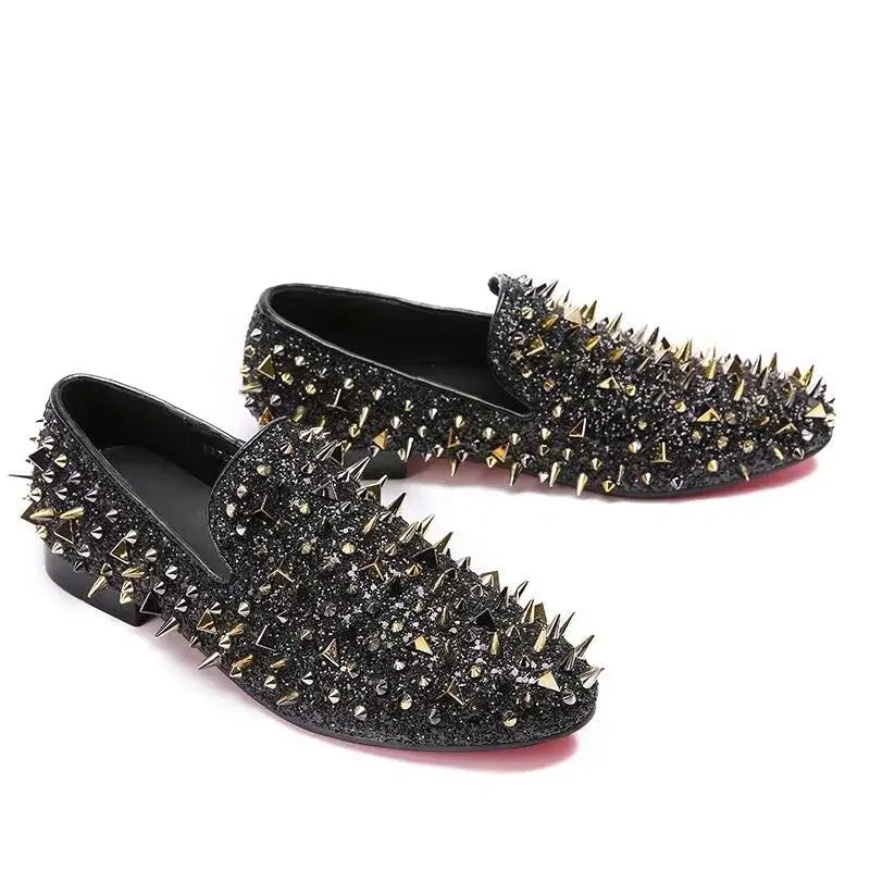 Men's Blue Bling Spike Slip-On Loafer Dress Shoes