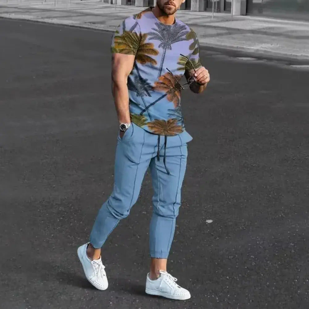 Men's 3D Print Short Sleeve T-Shirt and Pants Set