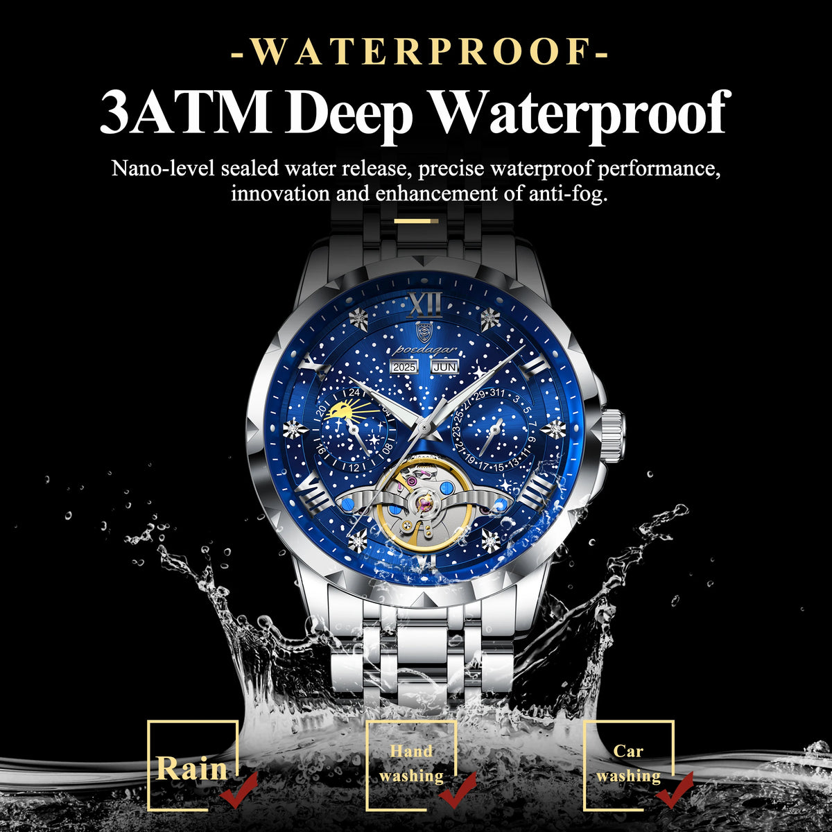 Men's Automatic Mechanical Stainless Steel Calendar Watch