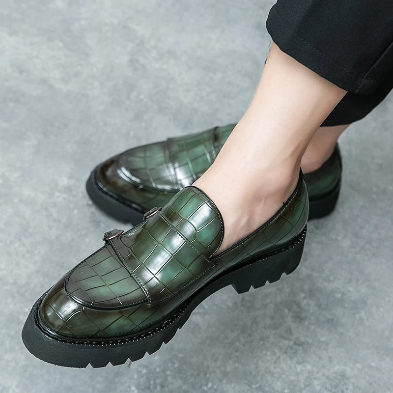 Men's Genuine Leather British Casual Business Loafers Green 38-48