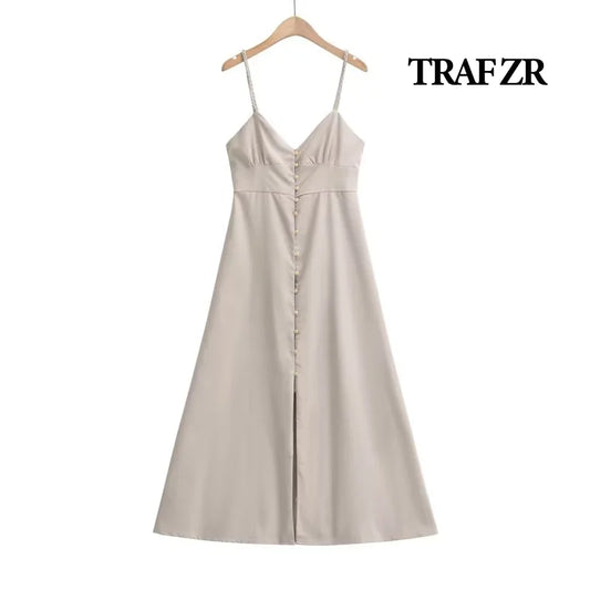 Women's Strapless V-Neck Linen Vintage Midi Sundress