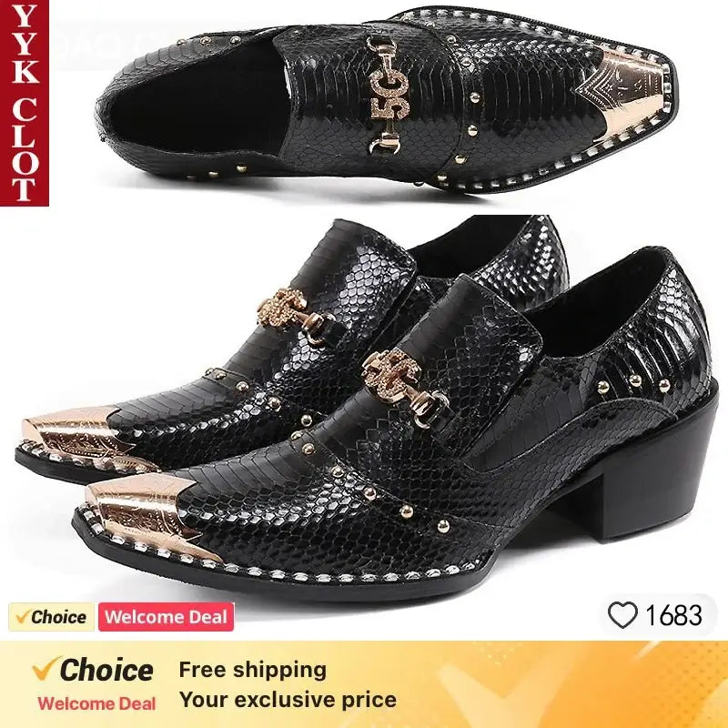 Men's Pointed Metal Toe Leather Dress Shoes