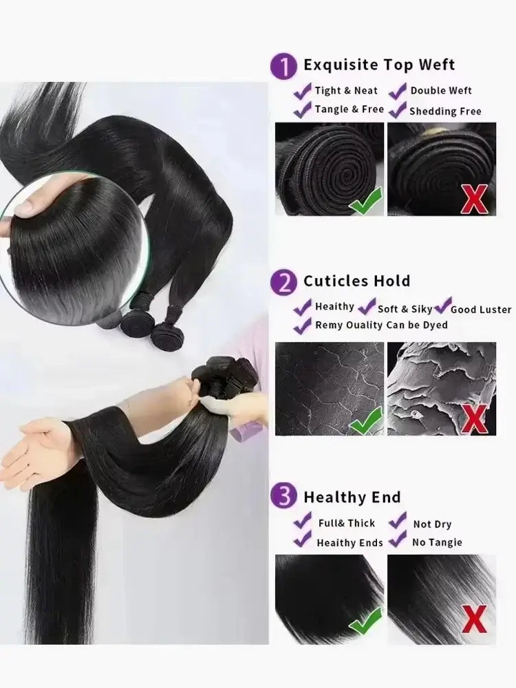 Real Human Hair Bone Straight Bundles 30 40 Inches Raw Hair 1 3 4 Bundles Brazilian Hair Weave Extensions For Black Women features.