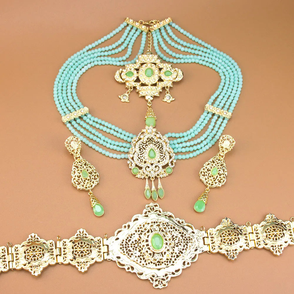 Women's Gold Morocco Caftan Belt, Choker, and Bridal Earrings