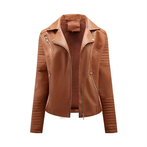 Women's Faux Leather Zipper Biker Jacket