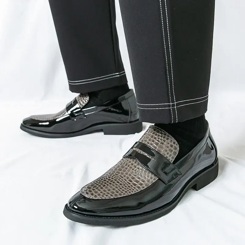 Men's Color-Block Round-Toe Business Loafers, Formal Wedding
