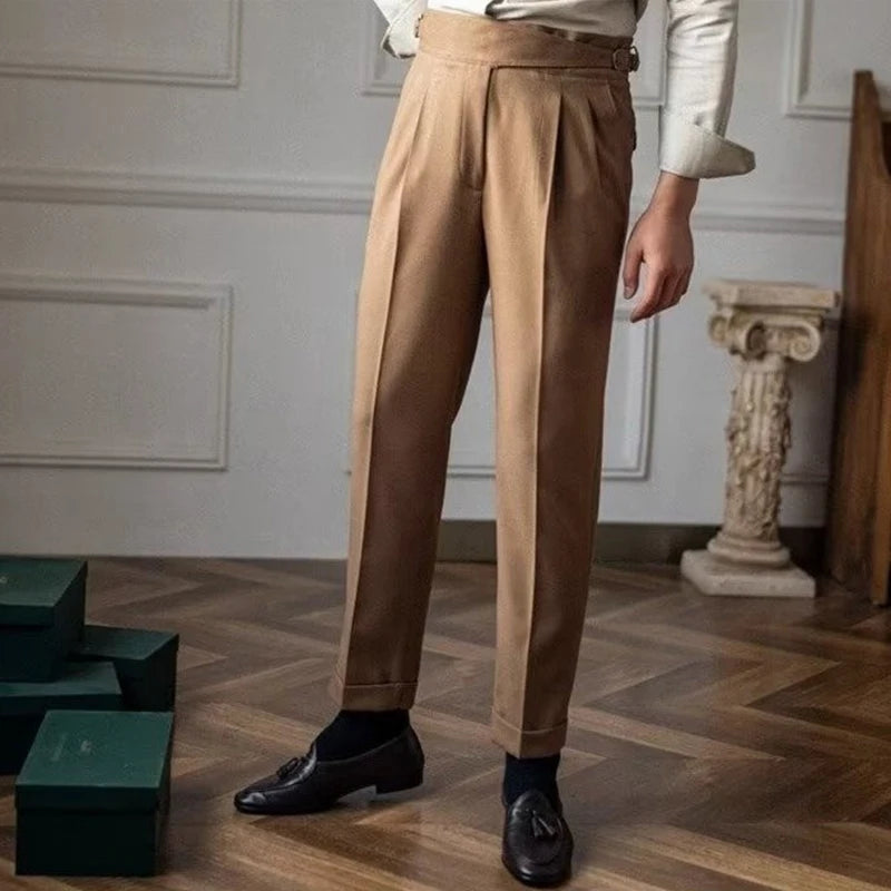 Men's Naples Slim-Fit Dress Pants British Retro Trousers