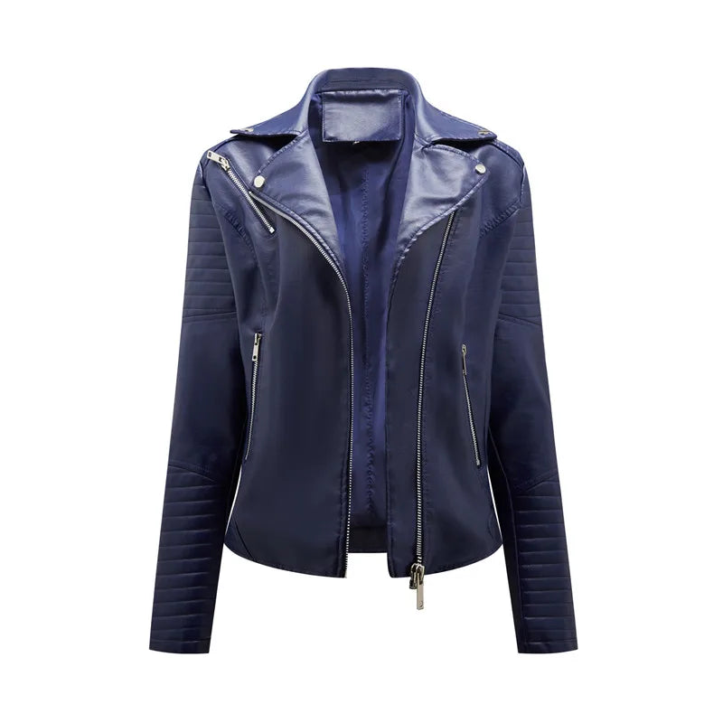 Women's Faux Leather Zipper Biker Jacket