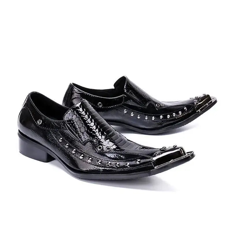 Men's Pointed Metal Toe Leather Dress Shoes