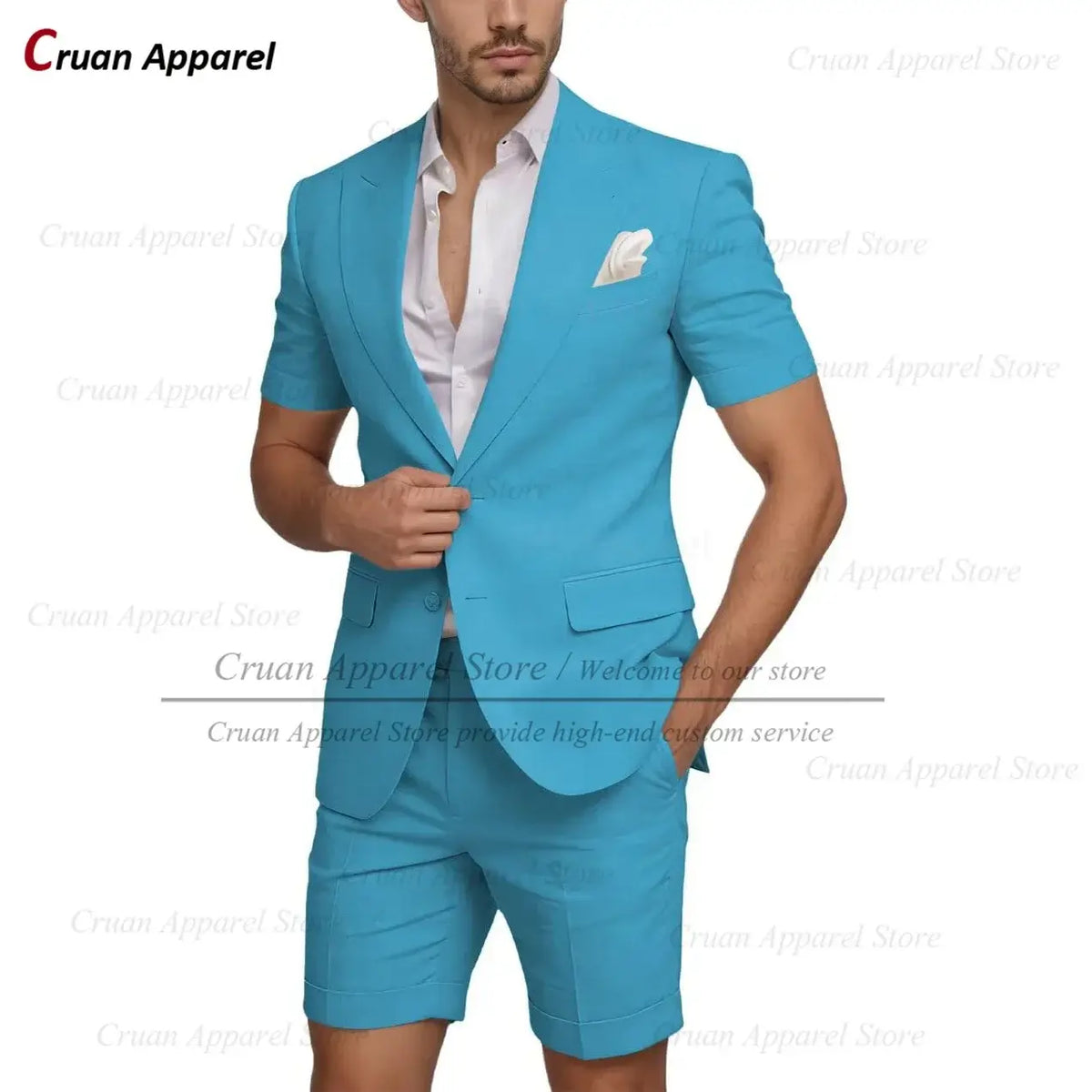 Men's Slim Fit Linen Beach Wedding Short Suit, 2-Piece