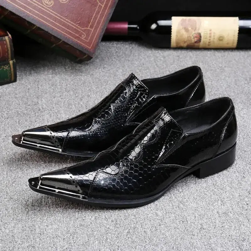Men's Glitter Gold Italian Pointed Leather Wedding Dress Shoes