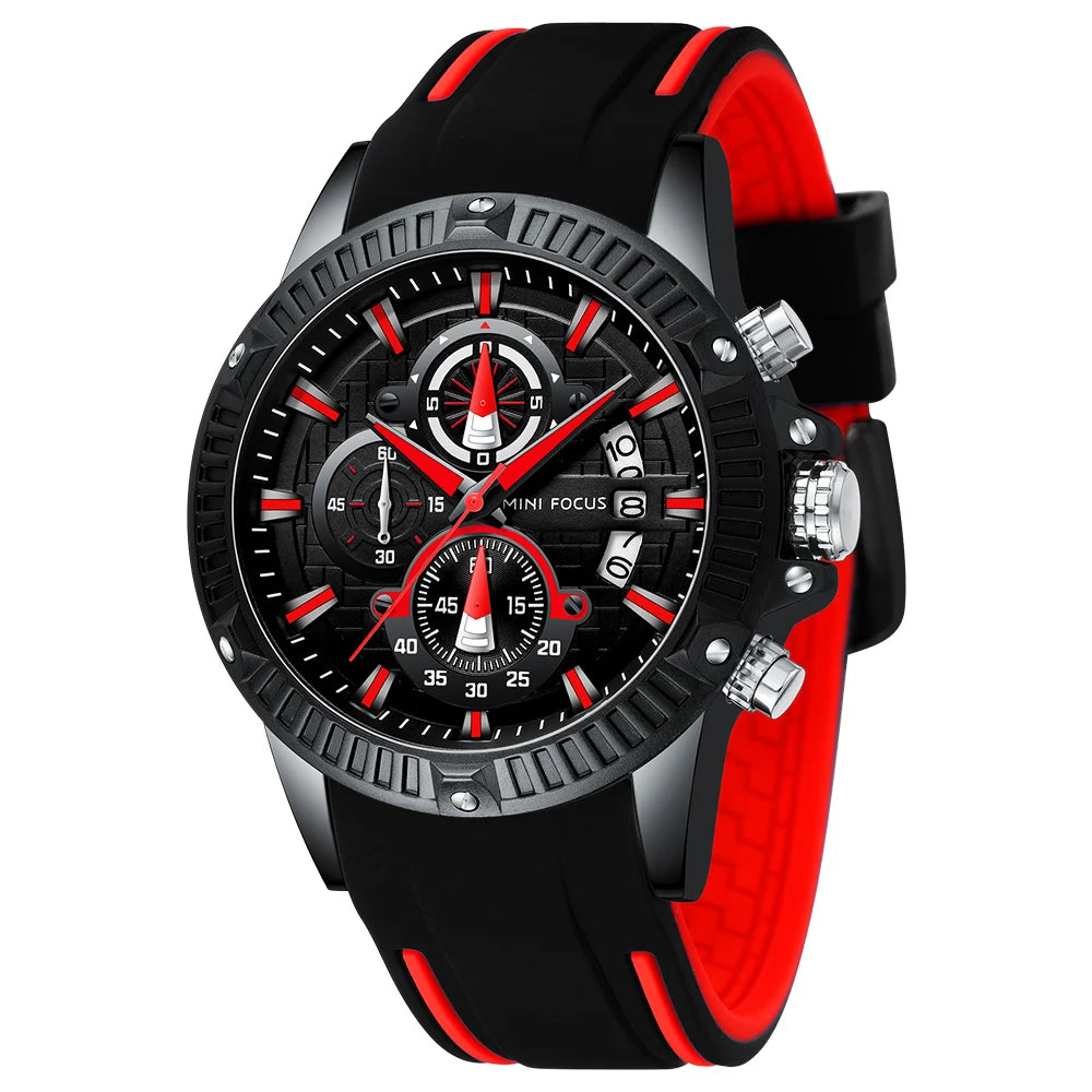 Men's Splash-Resistant Silicone Quartz Chronograph Watch, Luminous Dial