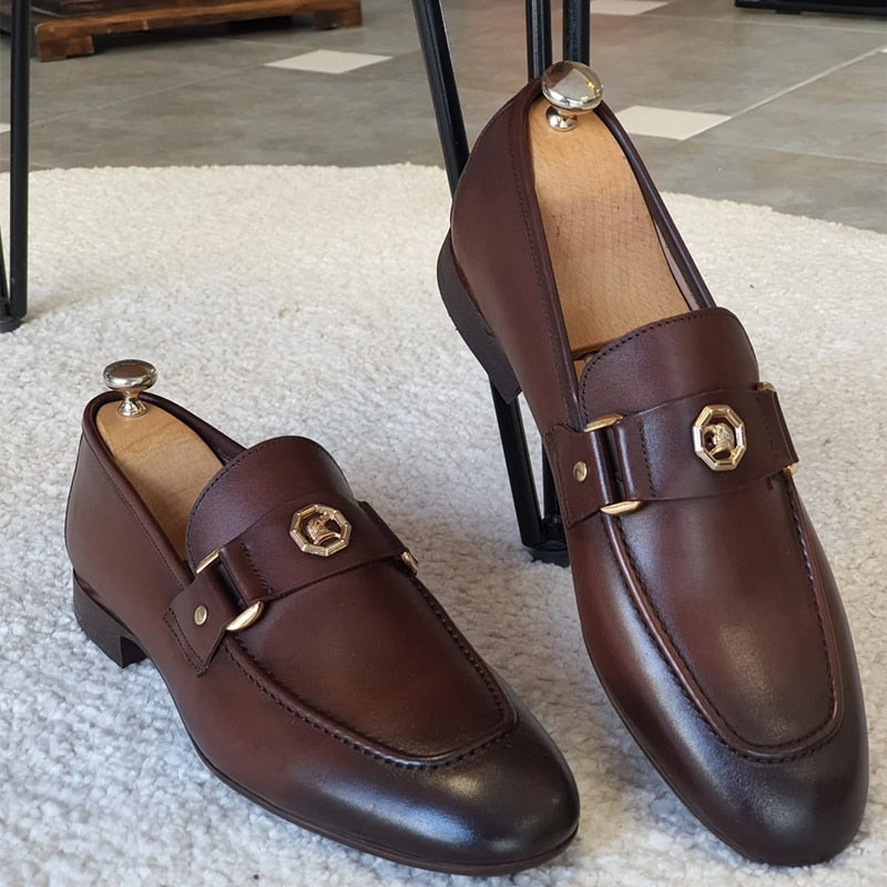 Men's Black Round Toe Slip-On Dress Loafers