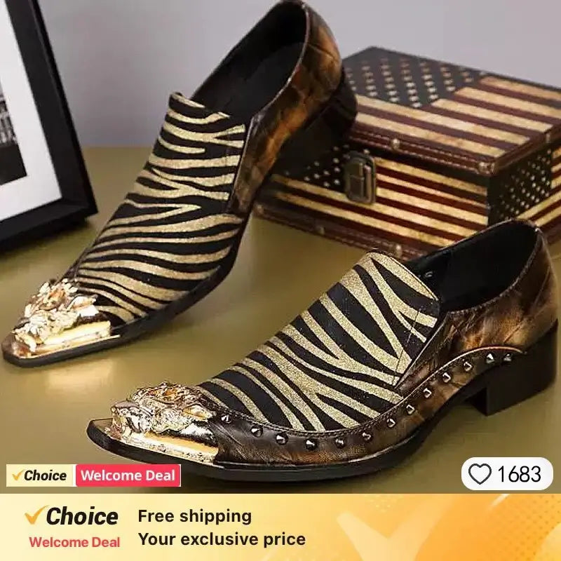 Men's Pointed Metal Toe Leather Dress Shoes