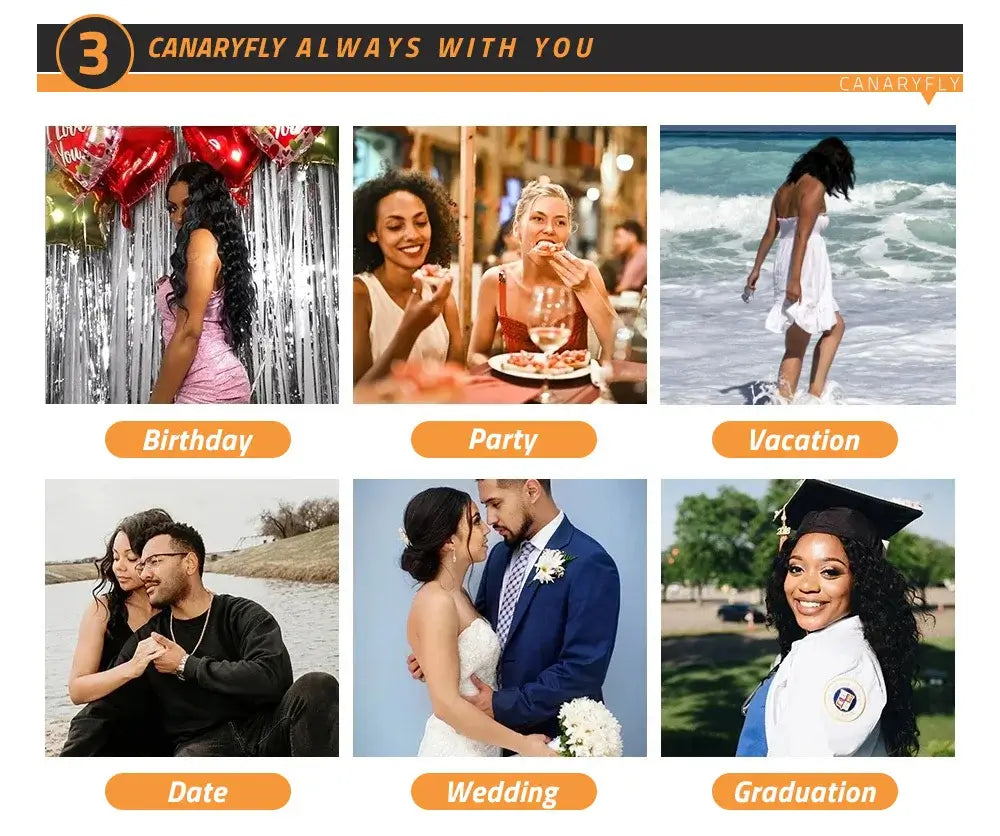 CanaryFly Always With You: Celebrating Birthday, Party, Vacation, Date, Wedding, and Graduation moments.