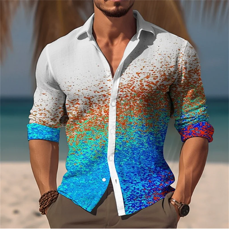 Men's Geometric Flower Pattern Button Shirt T-Shirt Set