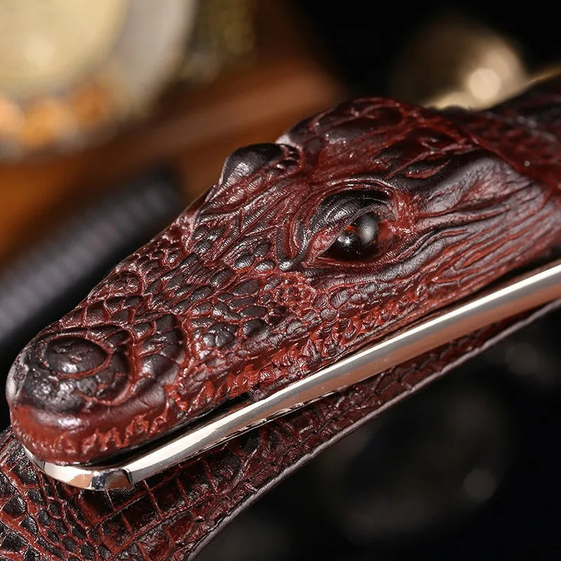 Men's 3D Alligator Crocodile Cow Leather Belt Coffee Black