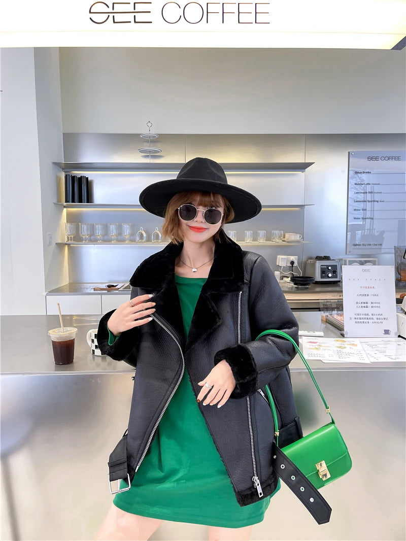 Women's Extra-Thick Faux Fur Lamb Rider Jacket