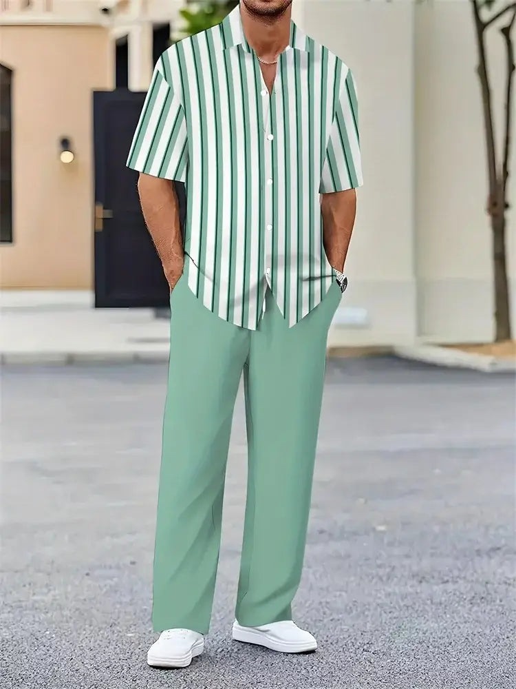 Men's Geometric Print Short-Sleeve Shirt Set