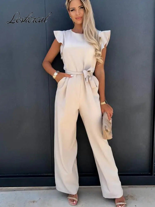 Women's Short-Sleeve Wide-Leg Vintage Jumpsuit Romper
