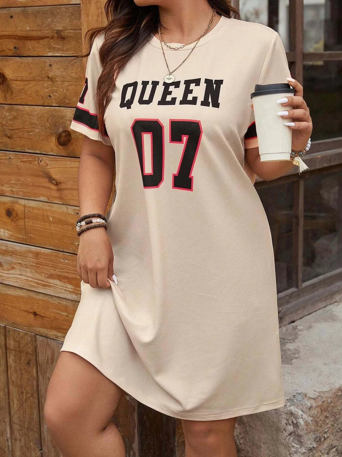 Women's Plus Size Letter Print Sporty Jersey Tennis Dress