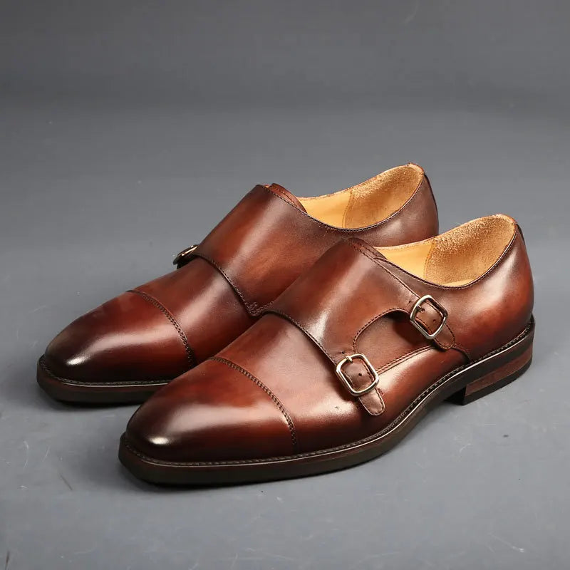 Men's Genuine Leather Double Monk Strap Dress Shoes