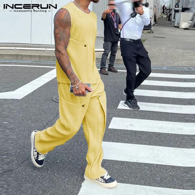 Men's Solid O-Neck Tank and Pants 2-Piece Summer Set