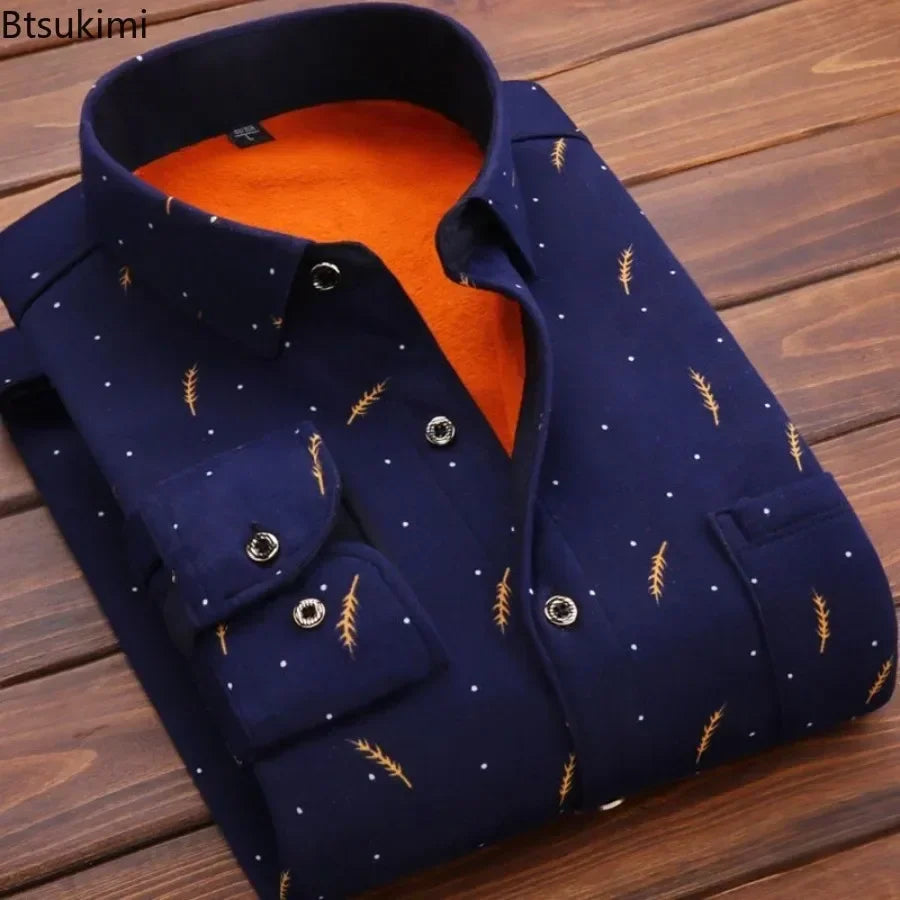 Men's Winter Plaid Flannel Fur Lined Fleece Dress Shirt