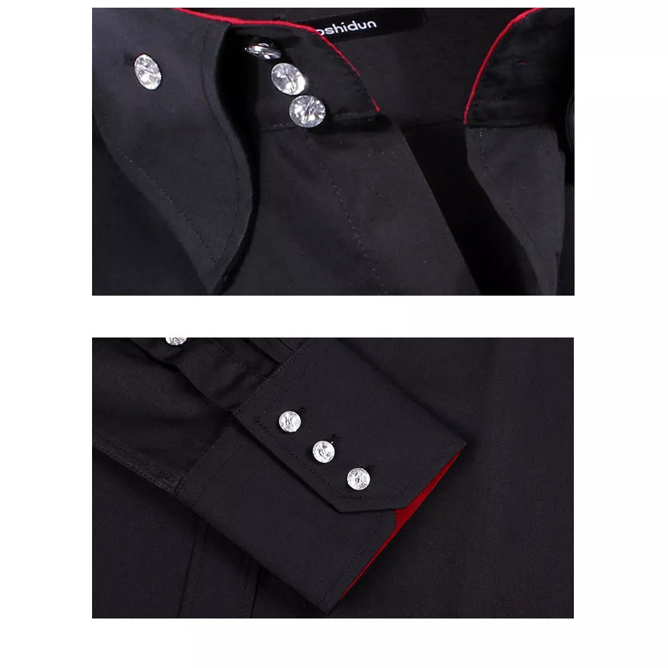 Men's Korean Slim Fit Long Sleeve Button-Down Dress Shirt